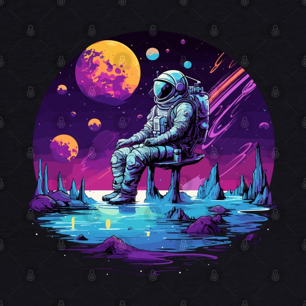 astronaut sitting on a planet by legend